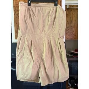 Chesley Tan Strapless Pleated Romper Womens Size 3X Khaki Cotton Blend Pockets